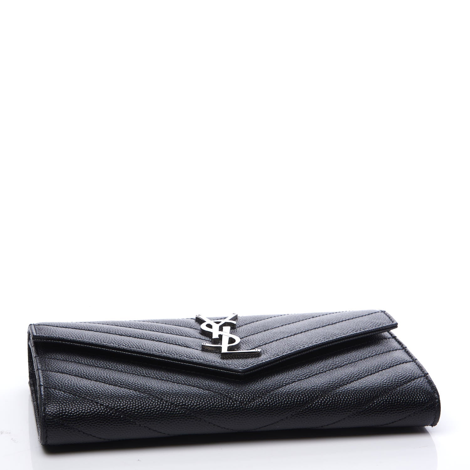 Saint Laurent Grain De Poudre Matelasse Chevron Monogram Flap Wallet Black 3 of 11