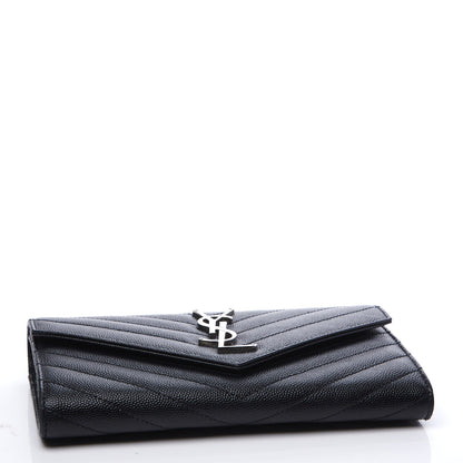 Saint Laurent Grain De Poudre Matelasse Chevron Monogram Flap Wallet Black 3 of 11