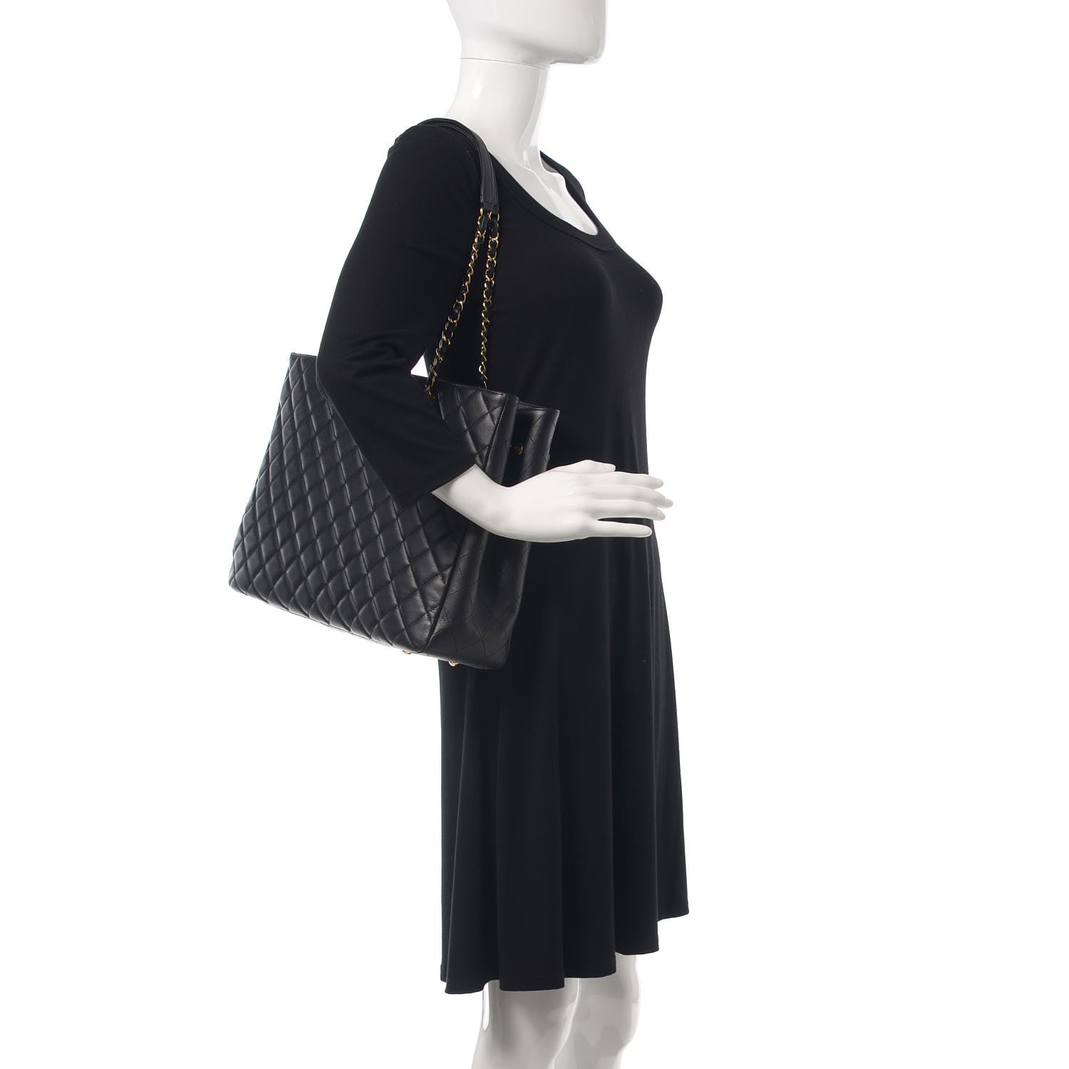 Chanel Calfskin Quilted Large CC Shopping Tote Black 2 of 10