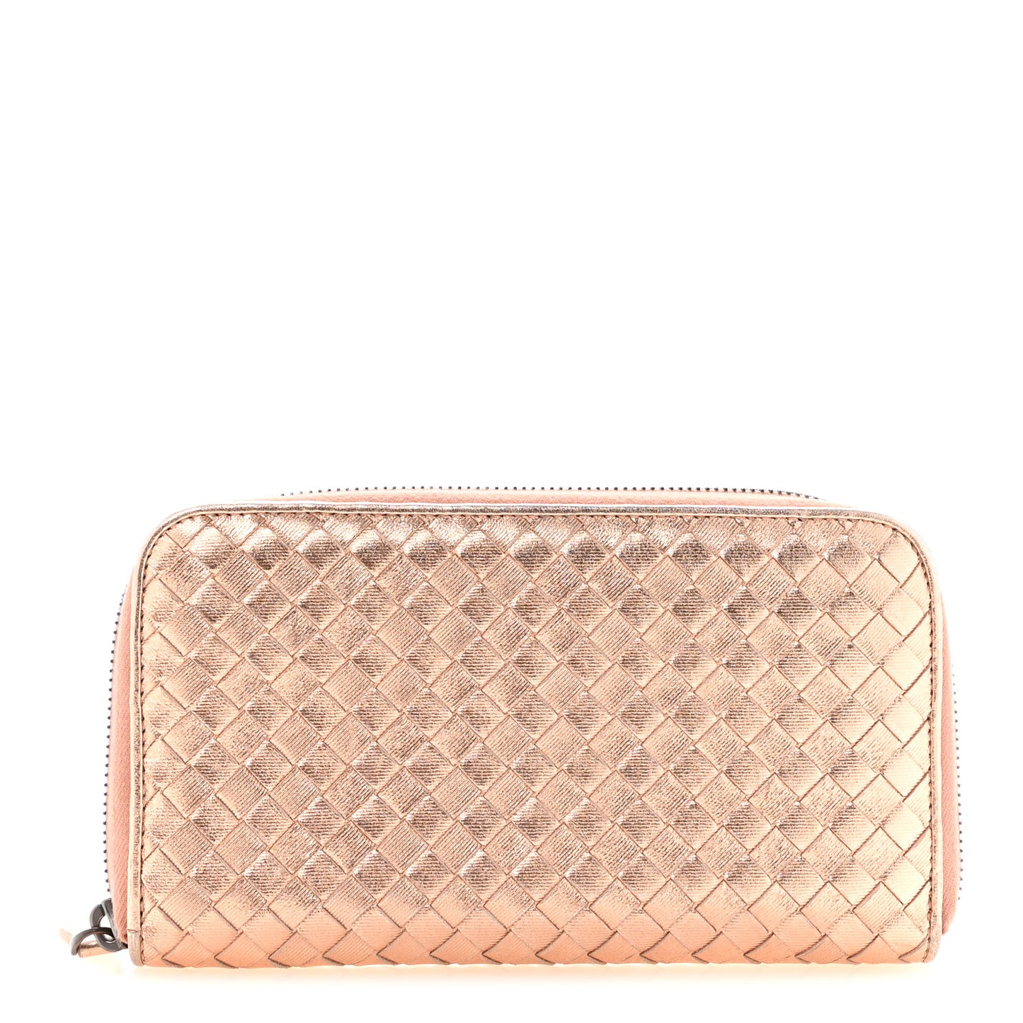 Metallic Grosgrain Intrecciato Zip Around Wallet Rose Gold