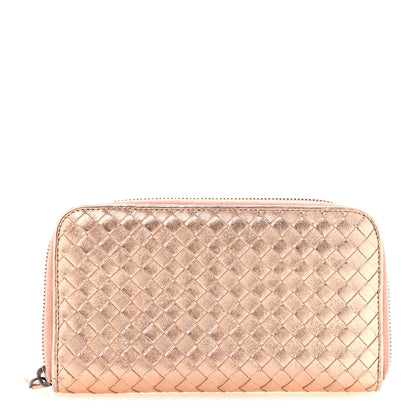 Bottega Veneta Metallic Grosgrain Intrecciato Zip Around Wallet Rose Gold 1 of 6
