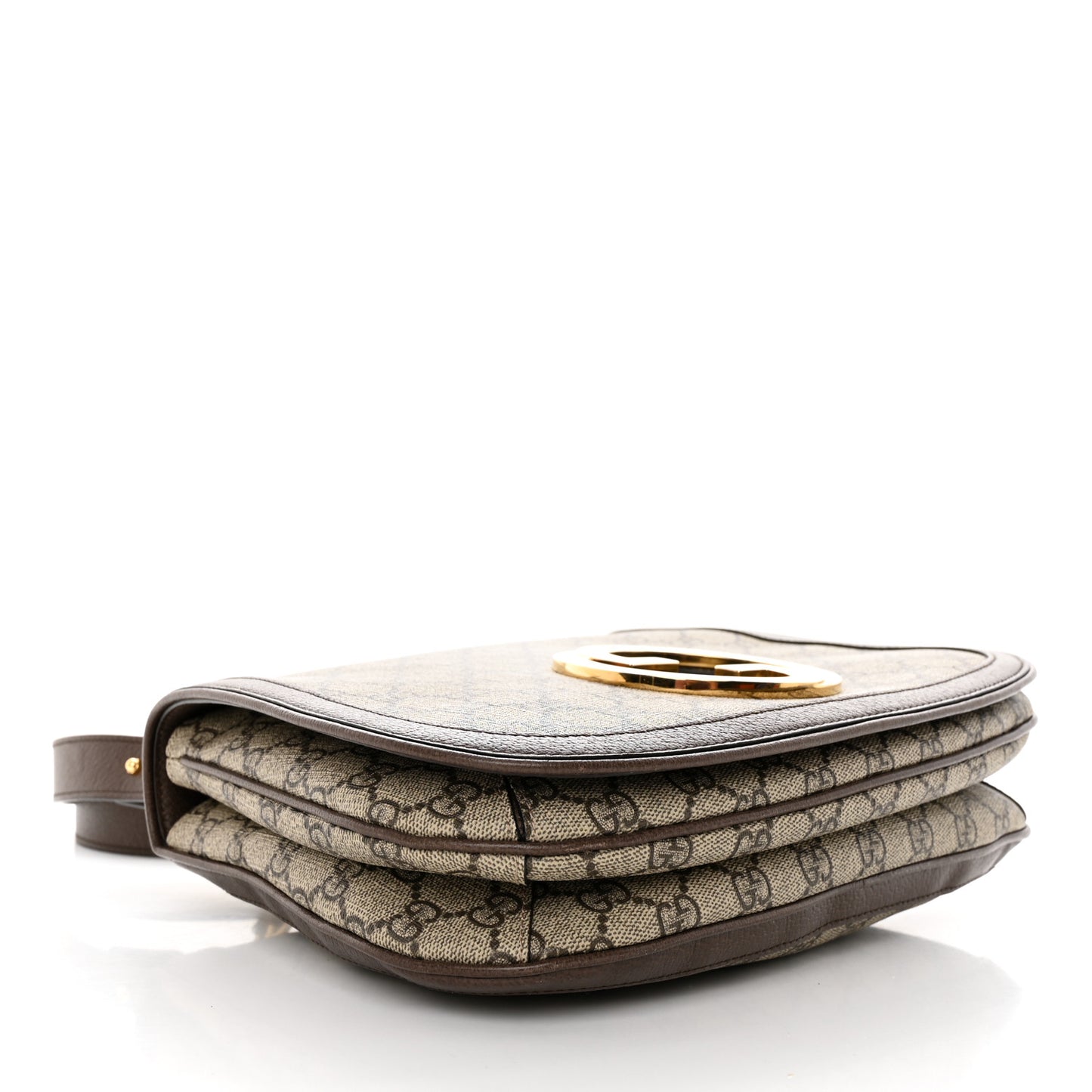 GG Supreme Monogram Textured Dollar Calfskin Web Medium Blondie Top Handle Shoulder Flap Bag Beige Ebony New Acero