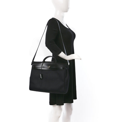 Hermes Military Toile Vache Hunter Herbag Messenger 39 Black 2 of 11
