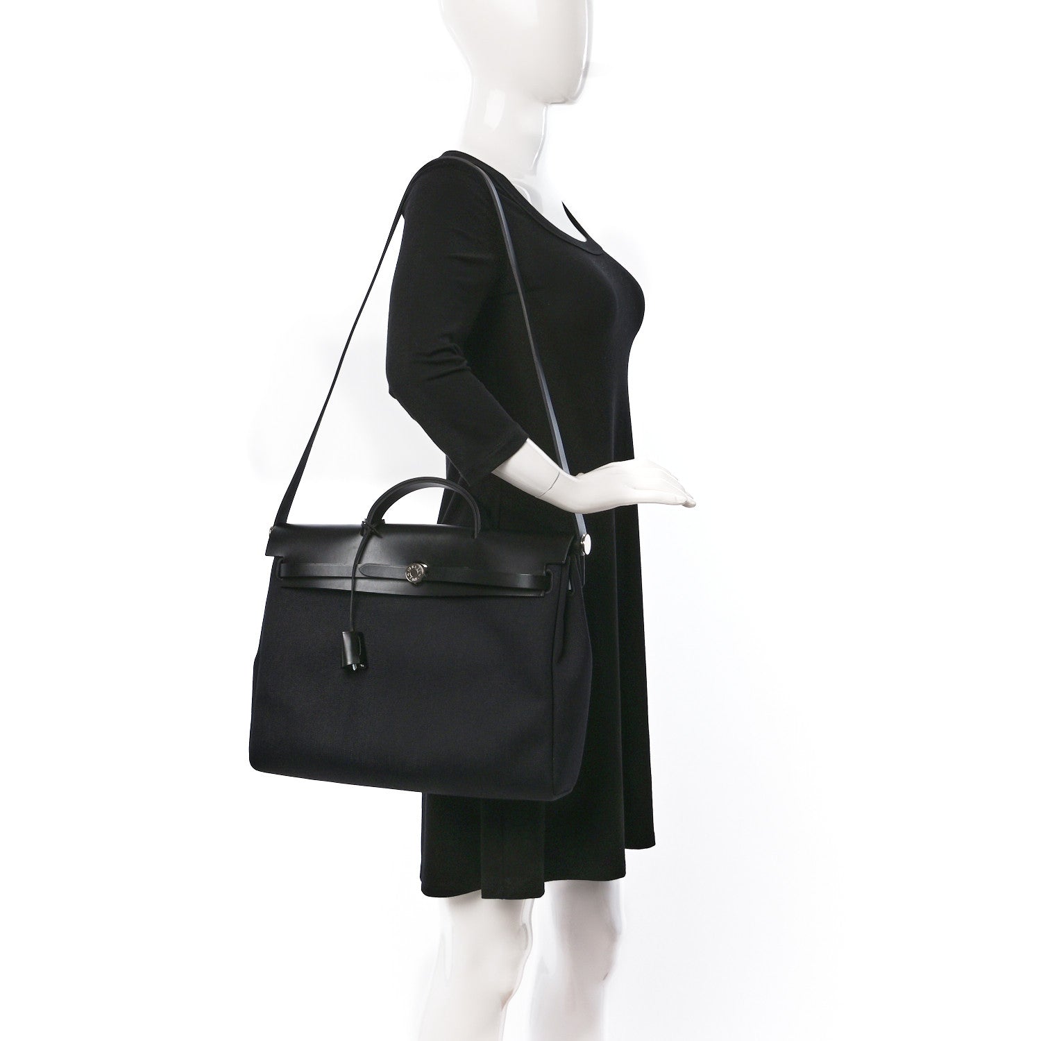 Hermes Military Toile Vache Hunter Herbag Messenger 39 Black 2 of 11