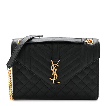 Saint Laurent Grain De Poudre Textured Mixed Matelasse Triquilt Medium Monogram Satchel Black 1 of 11