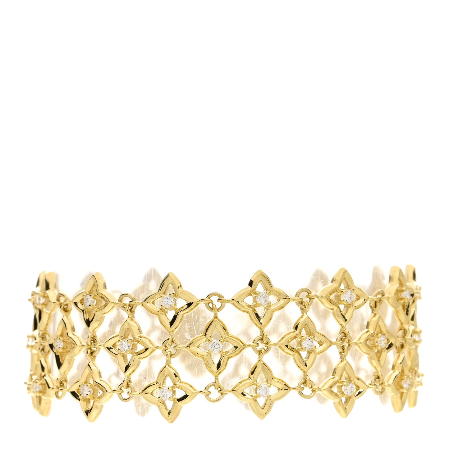 18K Yellow Gold Diamond Venetian Quatrefoil Multi Row Bracelet