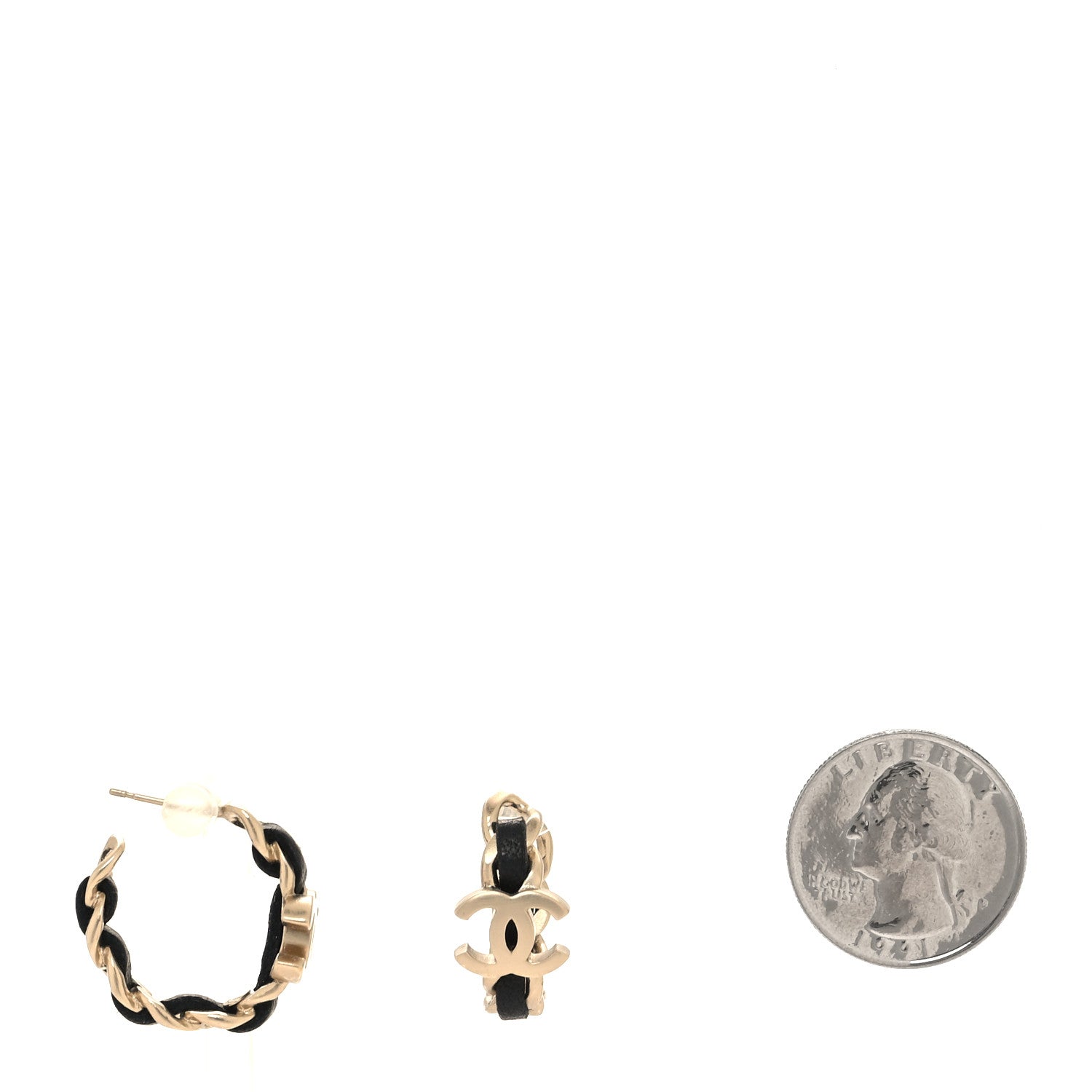 Chanel Lambskin CC Chain Hoop Earrings Matte Gold Black 2 of 4
