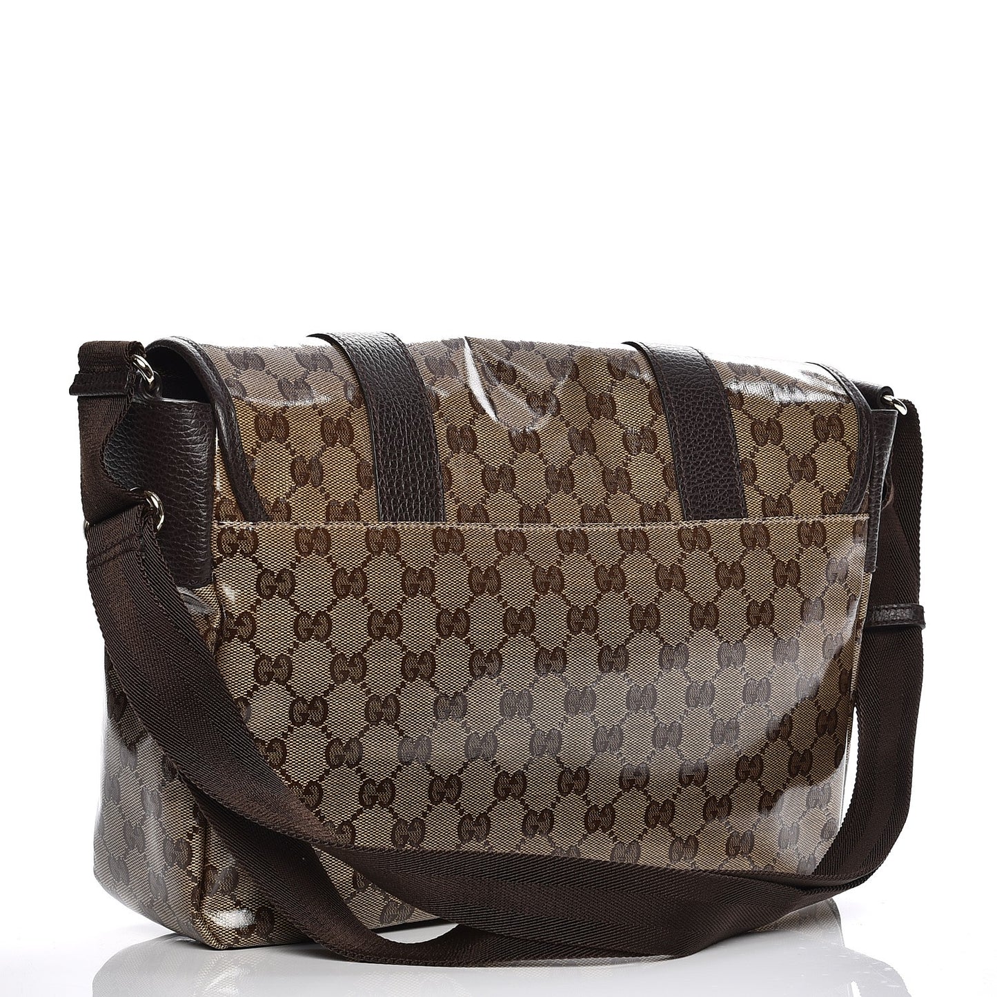 Crystal Monogram Medium Double Buckle Flap Messenger Beige Dark Brown