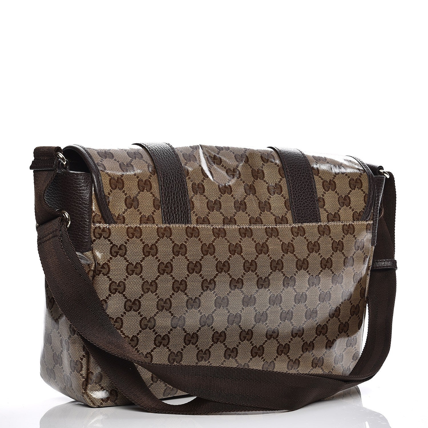 Gucci Crystal Monogram Medium Double Buckle Flap Messenger Beige Dark Brown 3 of 7