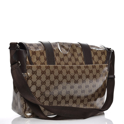 Gucci Crystal Monogram Medium Double Buckle Flap Messenger Beige Dark Brown 3 of 7