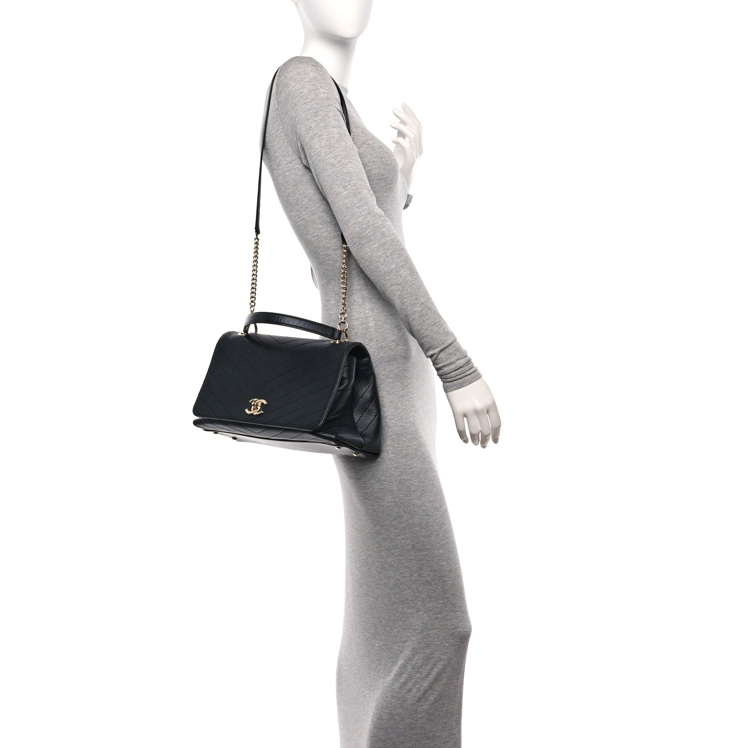 Chanel Grained Calfskin Chevron Stitched Medium Chic Top Handle Flap Black 2 of 12