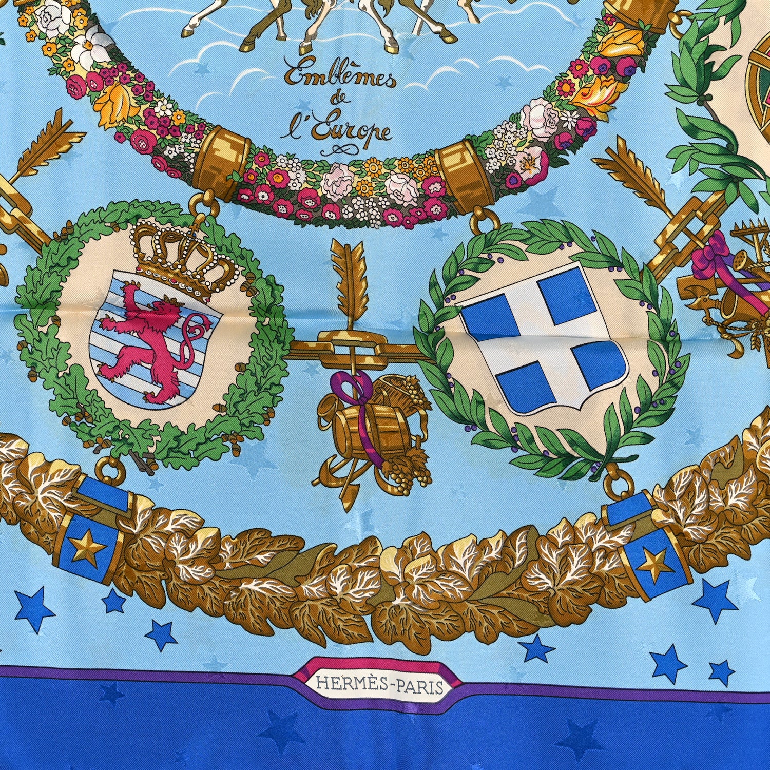 Hermes Silk Emblemes de L'Europe Scarf 90 Bleu 2 of 3