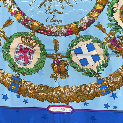 Hermes Silk Emblemes de L'Europe Scarf 90 Bleu 2 of 3
