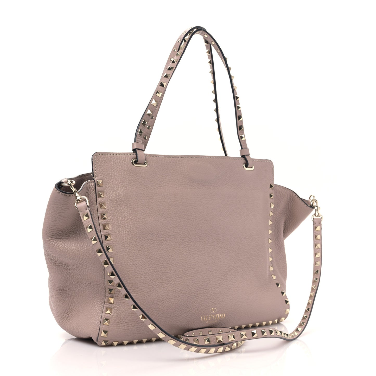 Pebbled Calfskin Medium Rockstud Tote Poudre