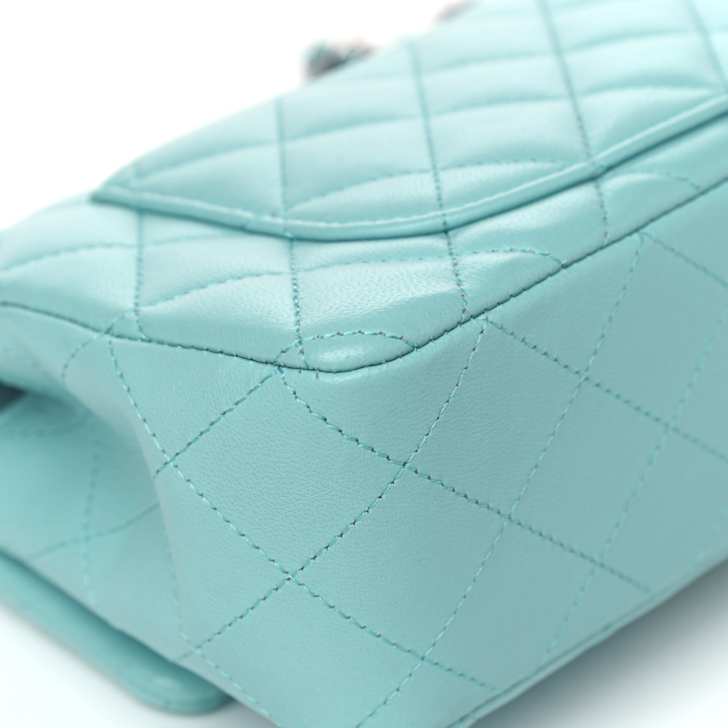 Lambskin Quilted Mini Rectangular Flap Light Blue