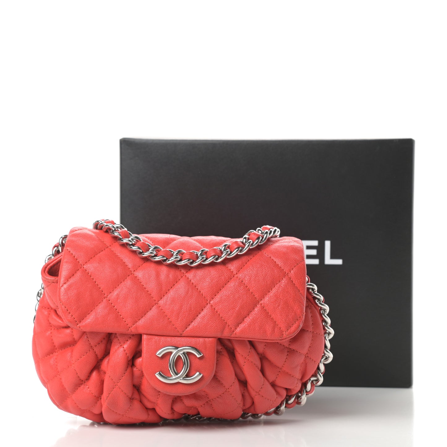 Washed Lambskin Quilted Mini Chain Around Messenger Red