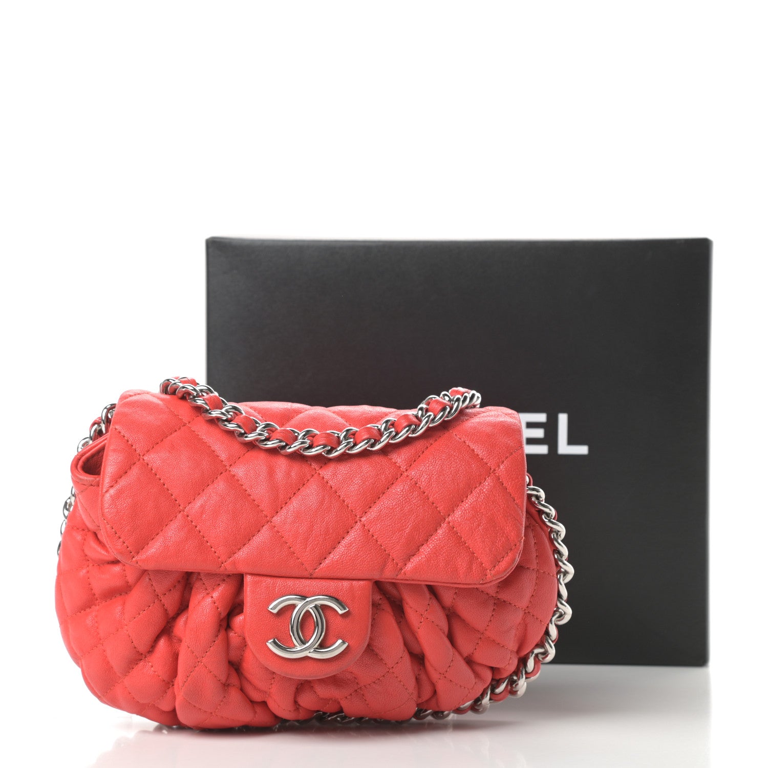 Chanel Washed Lambskin Quilted Mini Chain Around Messenger Red 15 of 15