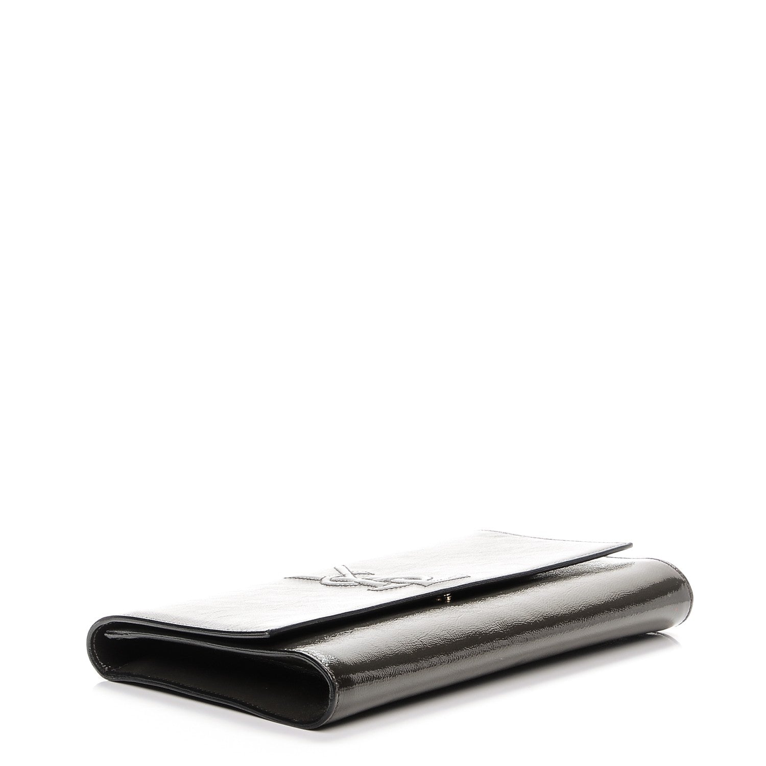 Saint Laurent Textured Patent Monogram Large Belle de Jour Clutch Grey 4 of 15
