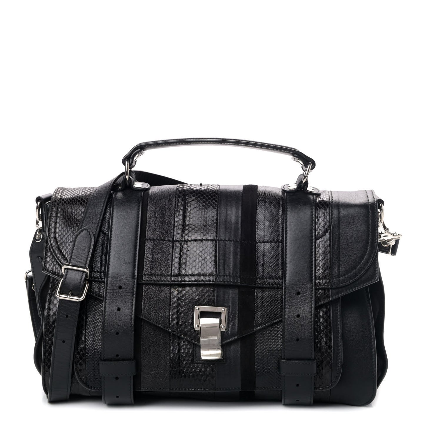 Lambskin Karung Ayers Medium Paneled PS1 Satchel Black