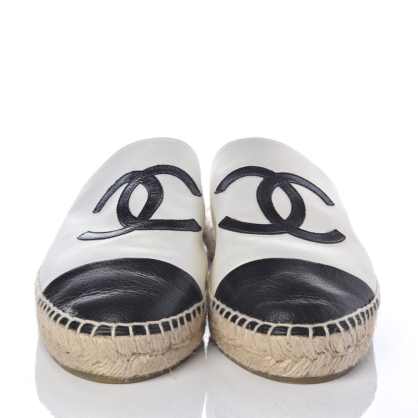 Iridescent Goatskin CC Espadrille Mules 39 Ivory Black