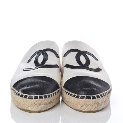 Chanel Iridescent Goatskin CC Espadrille Mules 39 Ivory Black 2 of 6