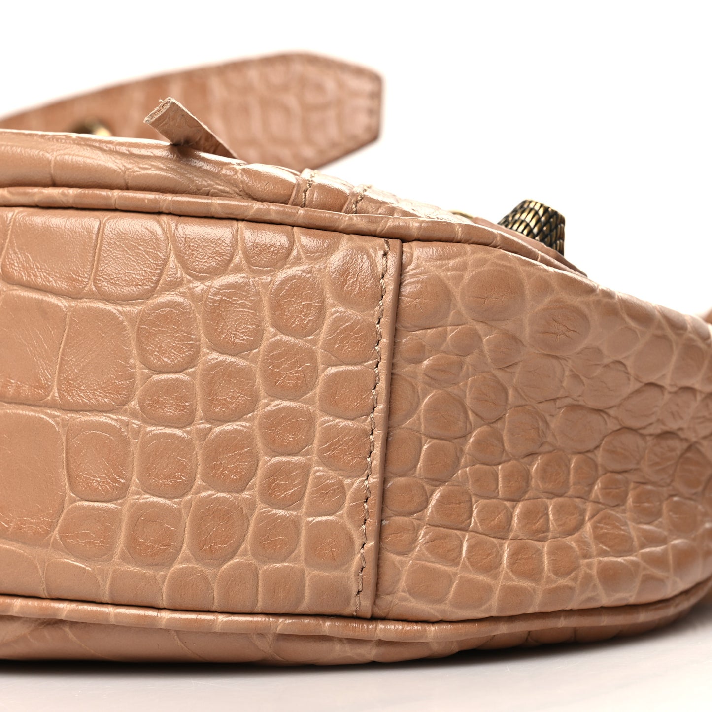Extra Supple Calfskin Crocodile Embossed Le Cagole Shoulder Bag XS Nude Beige