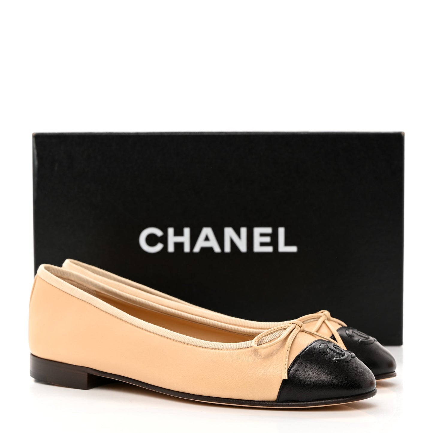 Lambskin Cap Toe CC Ballerina Flats 36.5 Beige Black