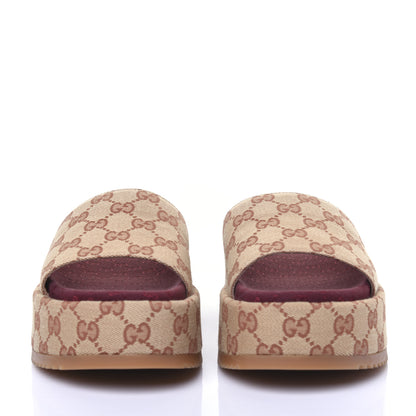 Gucci Canvas GG Monogram Angelina Platform Slide Sandals 36.5 Beige Ruggine 3 of 10