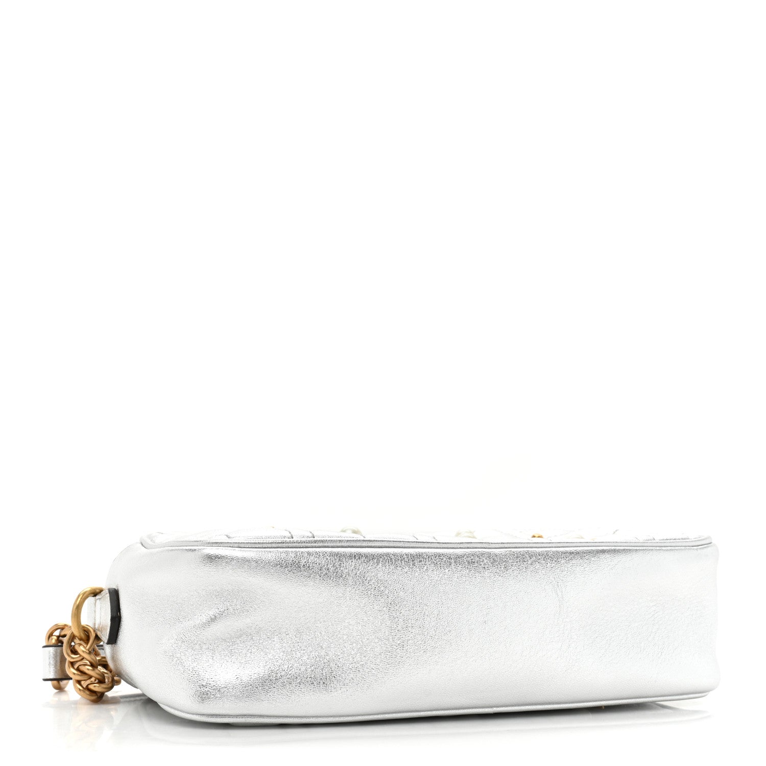 Gucci Metallic Calfskin Matelasse Studded Small Pearly GG Marmont Chain Shoulder Bag Silver 4 of 10