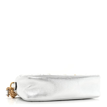 Gucci Metallic Calfskin Matelasse Studded Small Pearly GG Marmont Chain Shoulder Bag Silver 4 of 10