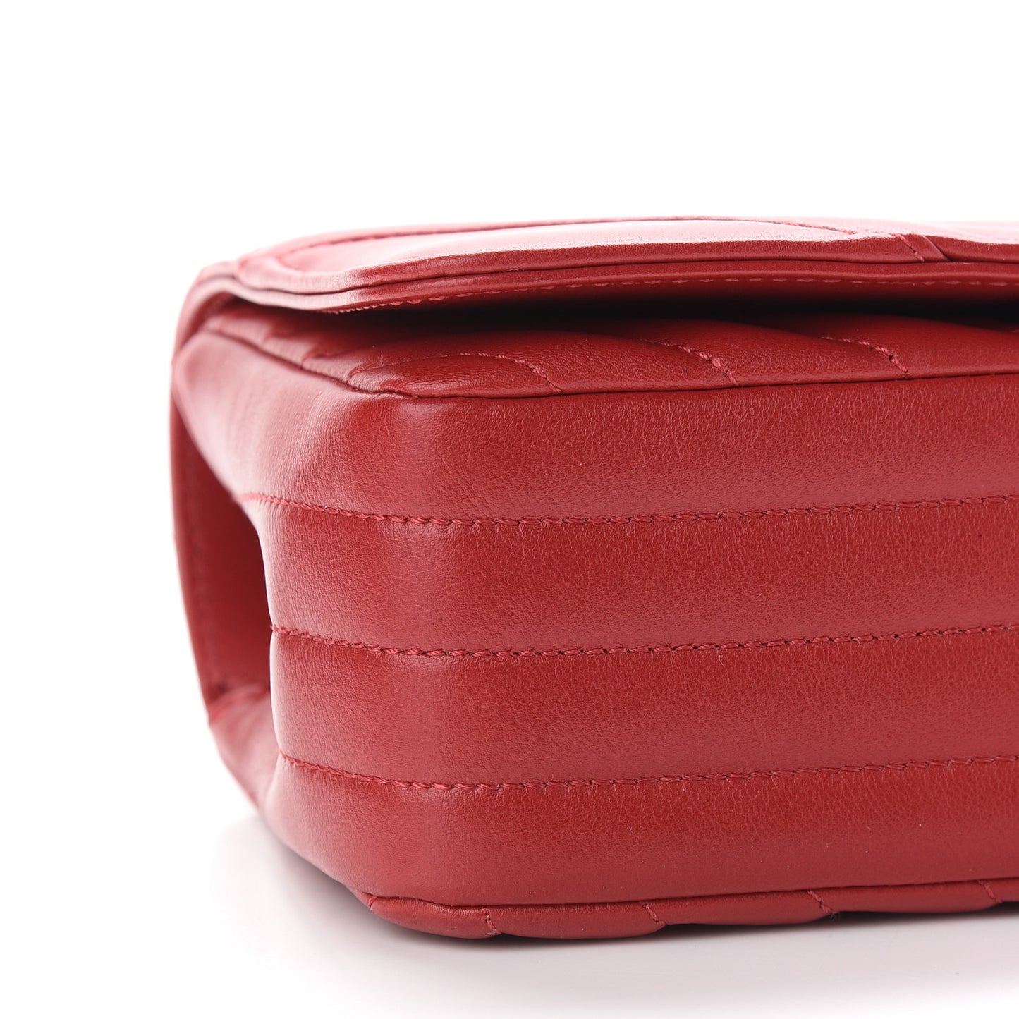 Calfskin Chevron Quilted Mini Statement Flap Red