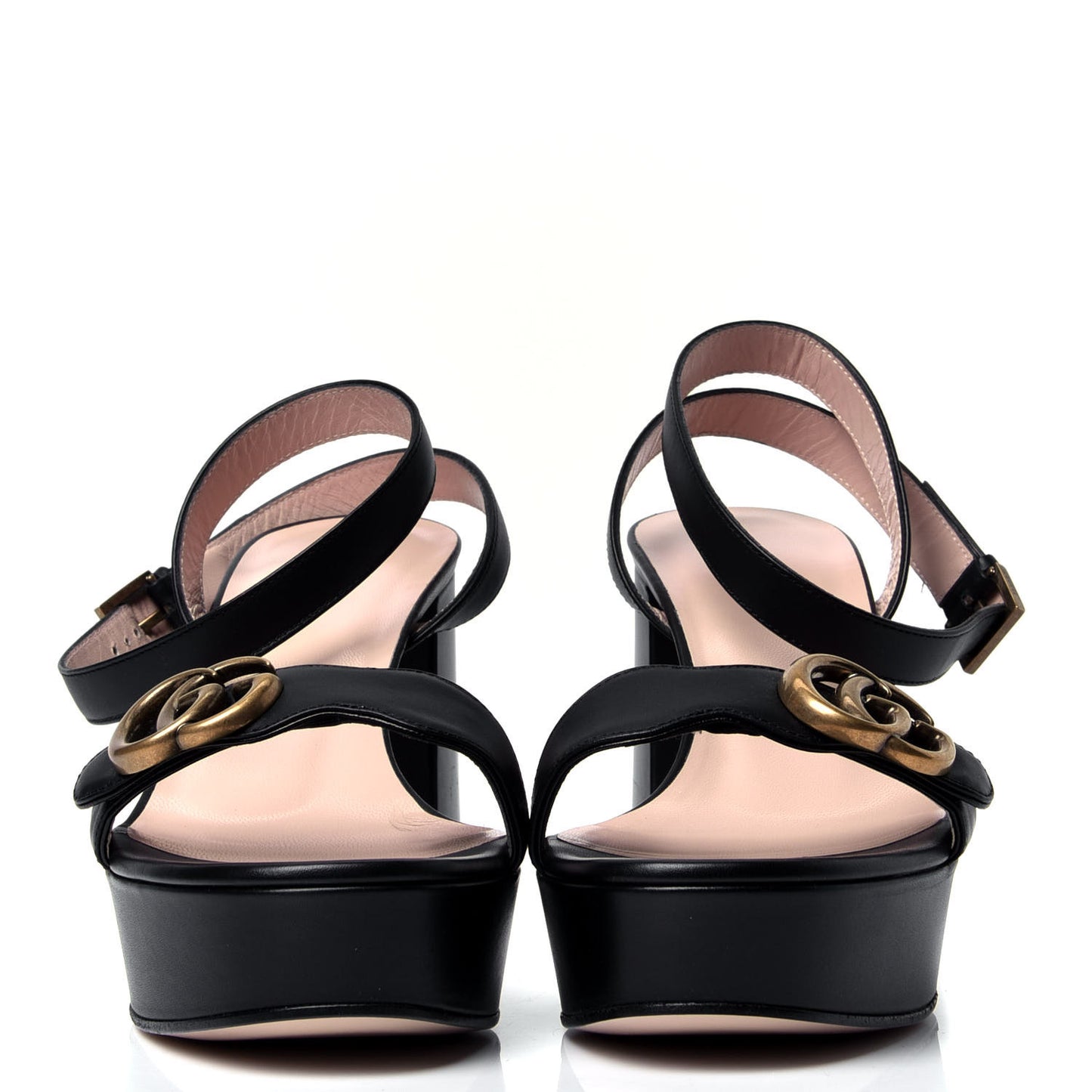 Calfskin GG Marmont Ankle Wrap 30/85mm Platform Sandals 39.5 Black