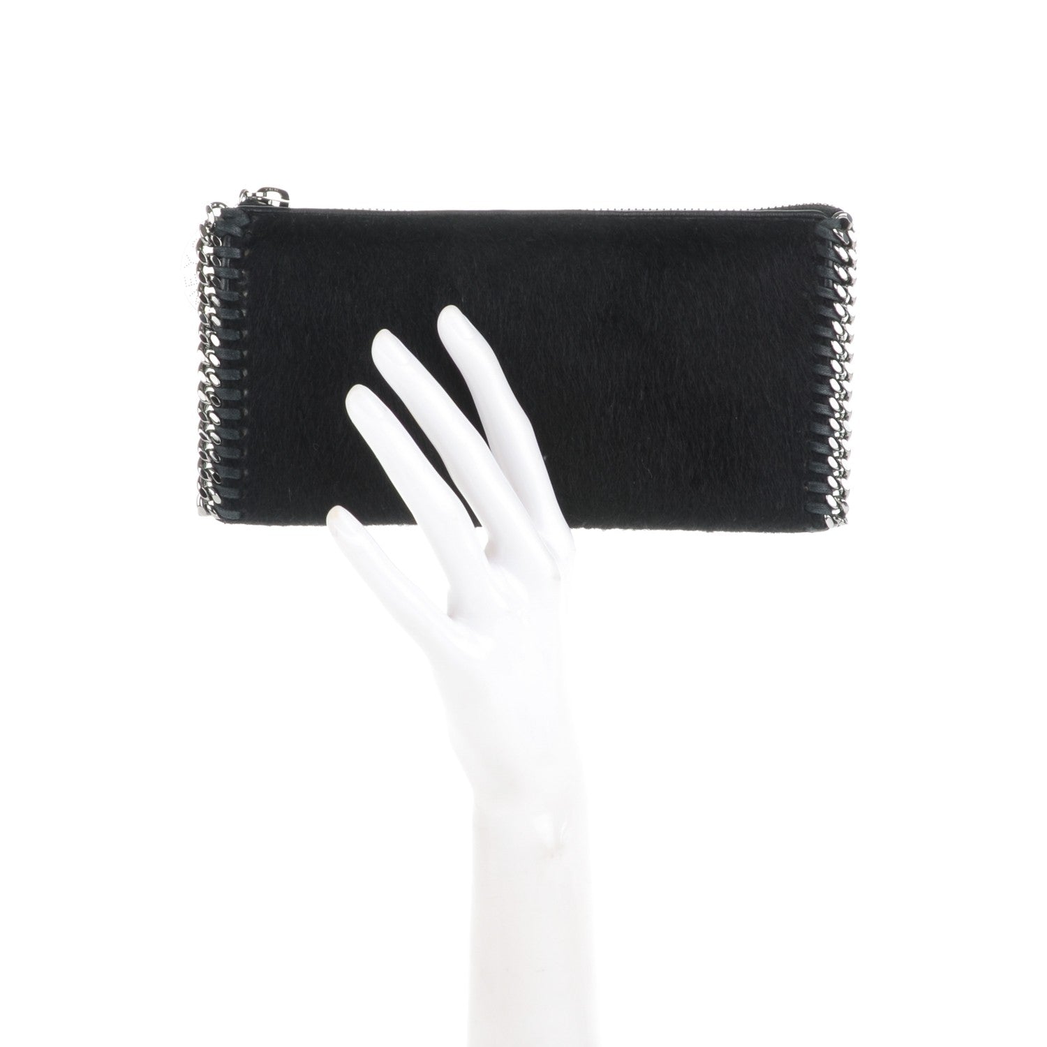 Stella McCartney Faux Pony Hair Falabella Zip Wallet Black 2 of 6