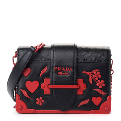 Prada City Calf Saffiano Embellished Cahier Bag Black Fuoco 1 of 10