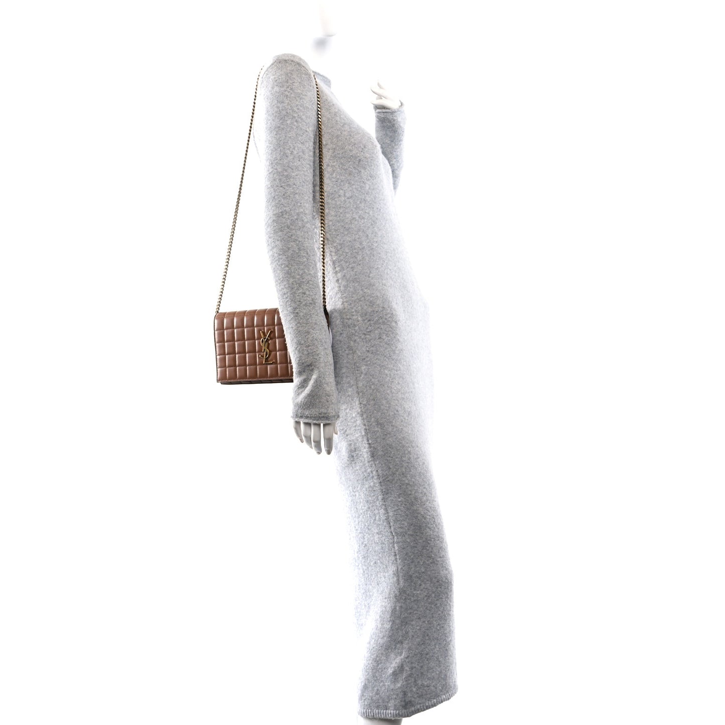 Lambskin Carre Quilted Cassandre Chain Wallet Brown