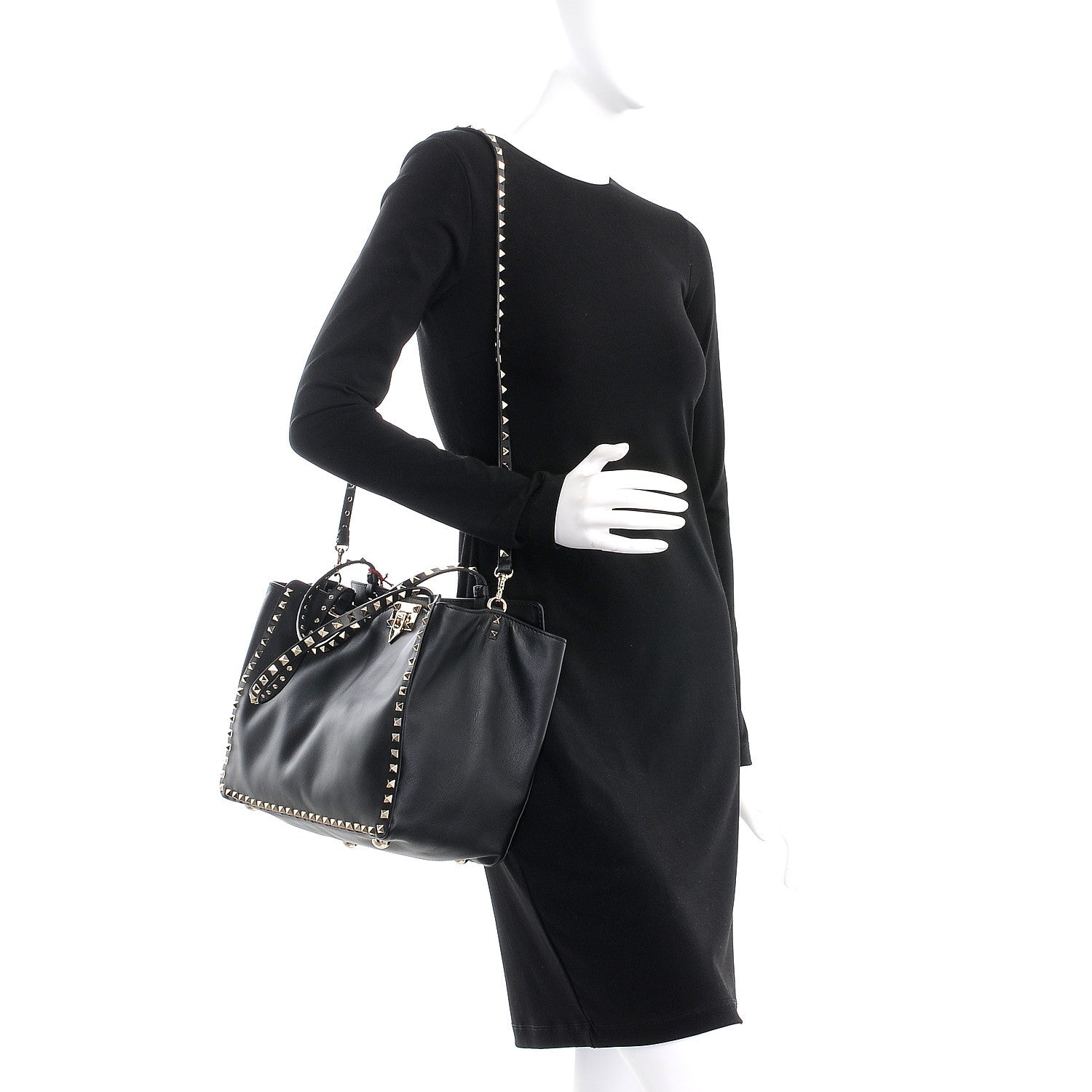 Valentino Garavani Vitello Medium Rockstud Tote Black 2 of 8