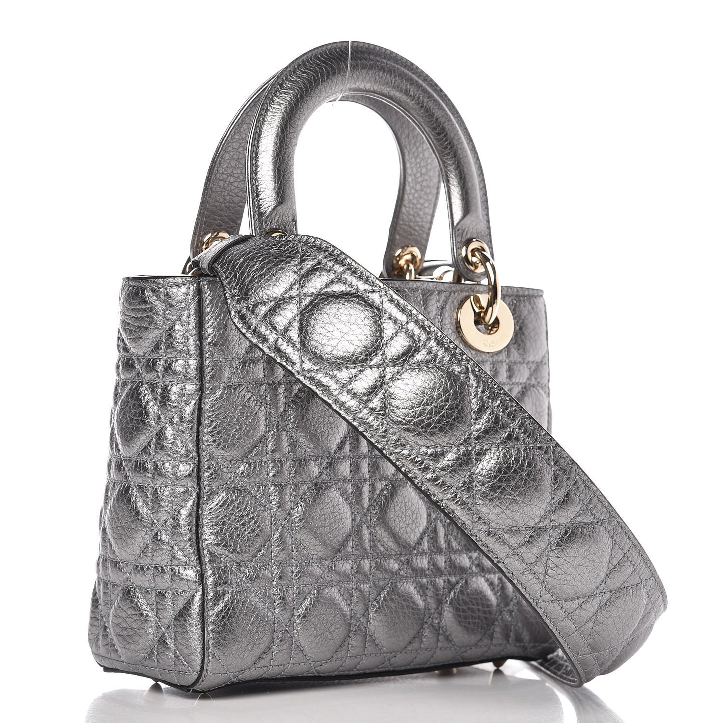 Metallic Grained Calfskin Cannage Small Supple Lady Dior Steel