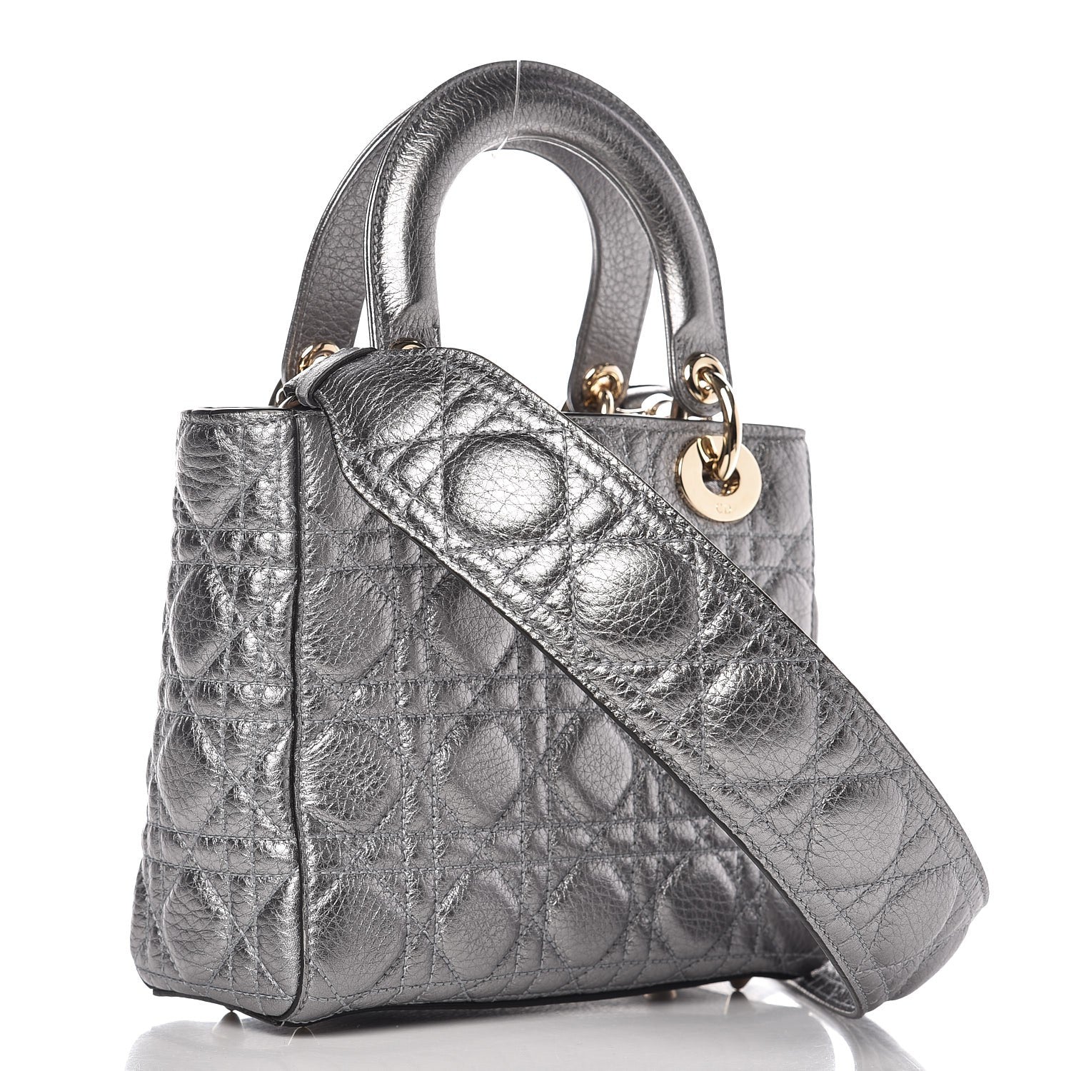 Christian Dior Metallic Grained Calfskin Cannage Small Supple Lady Dior Steel 3 of 7