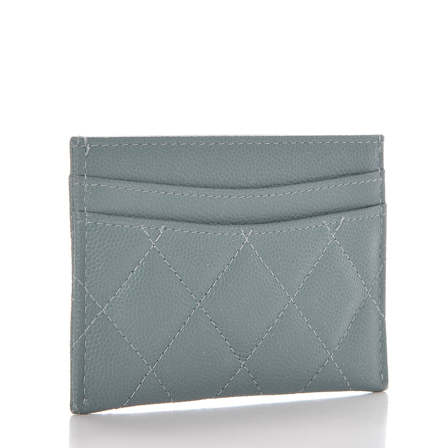 Iridescent Caviar Quilted Card Holder Light Blue