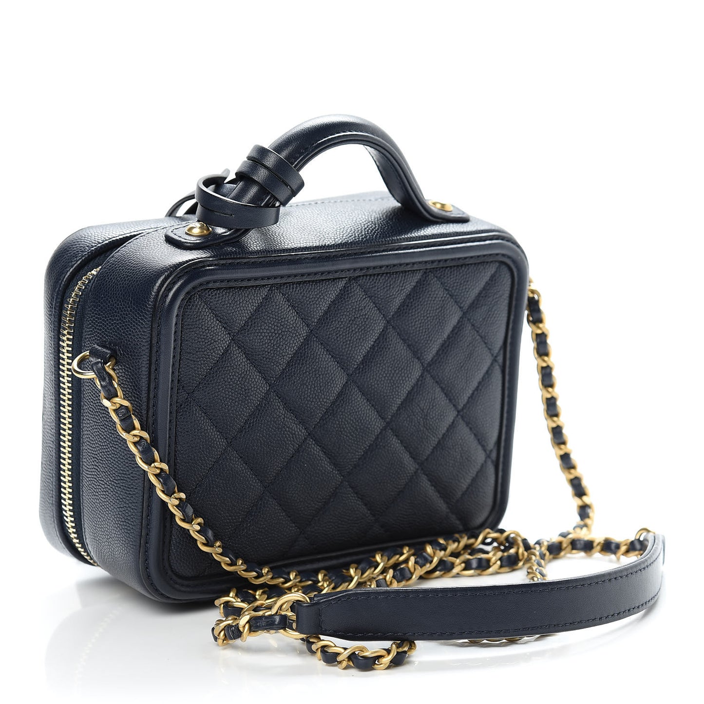 Caviar Quilted Small CC Filigree Vanity Case Navy