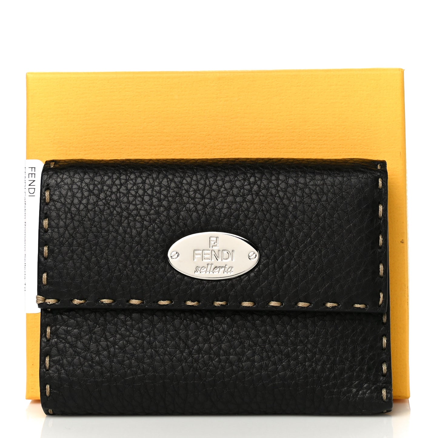 Calfskin Romano Selleria Tri-Fold Wallet Black