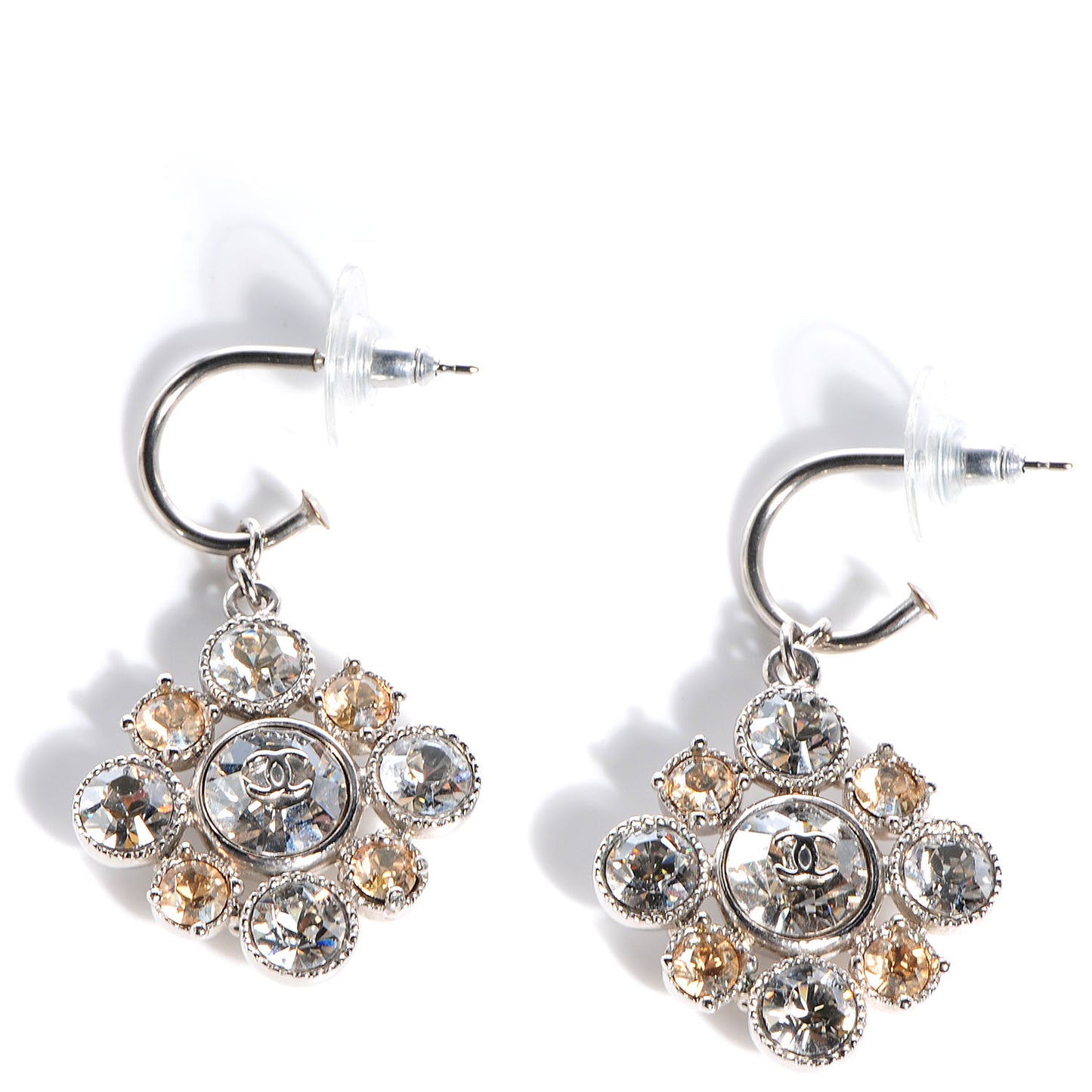 Crystal CC Dangle Earrings Silver