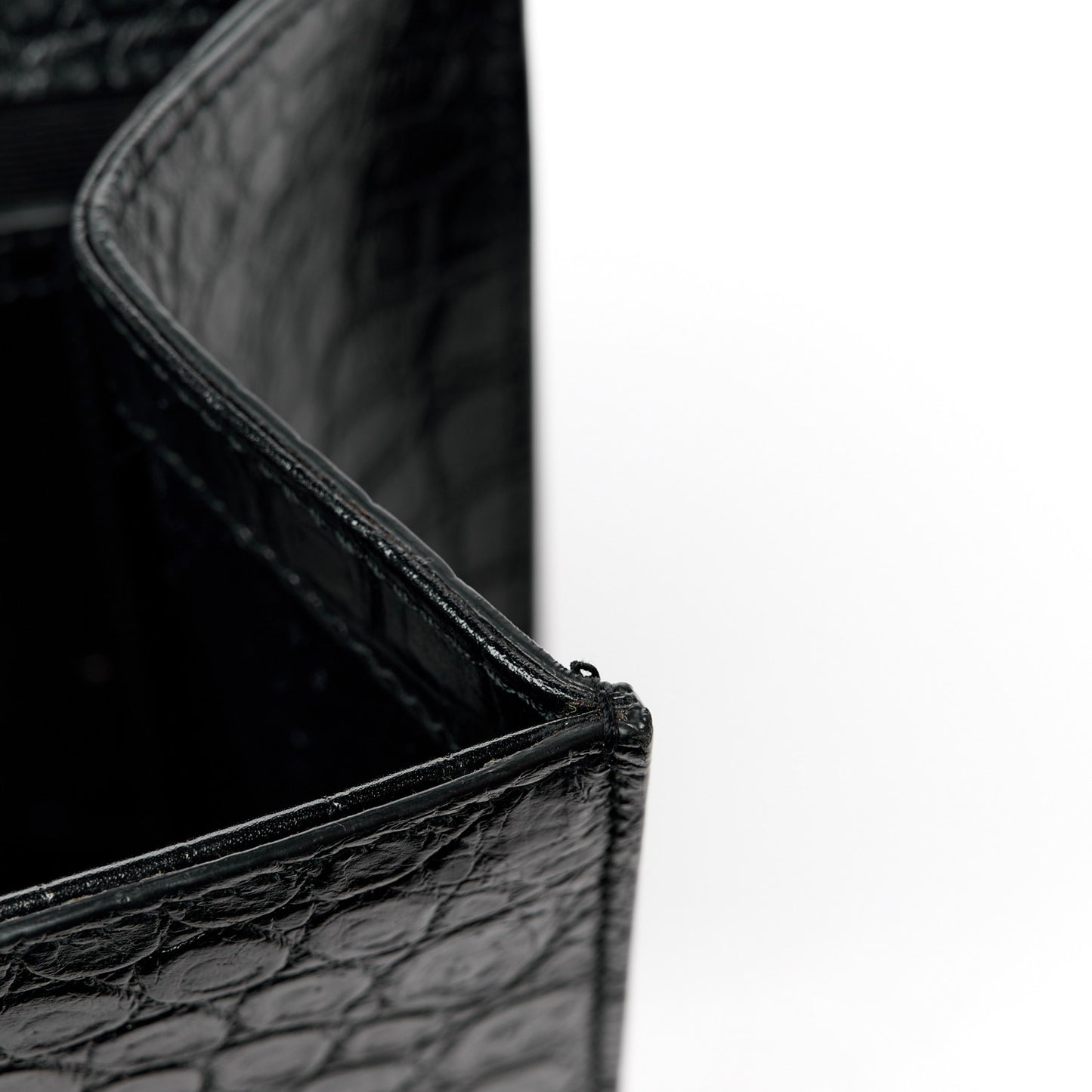Calfskin Crocodile Embossed Large Classic Monogram Kate Satchel Black