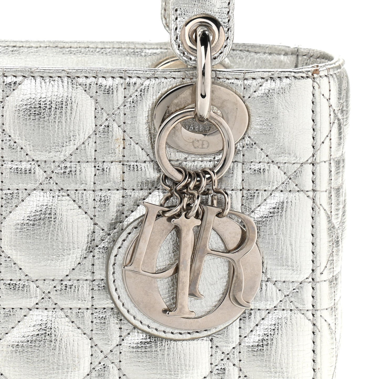 Metallic Grained Calfskin Cannage Small Lucky Badges My Lady Dior Silver