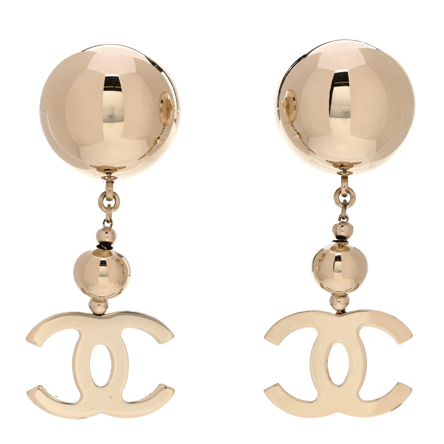Metal CC Drop Earrings Gold