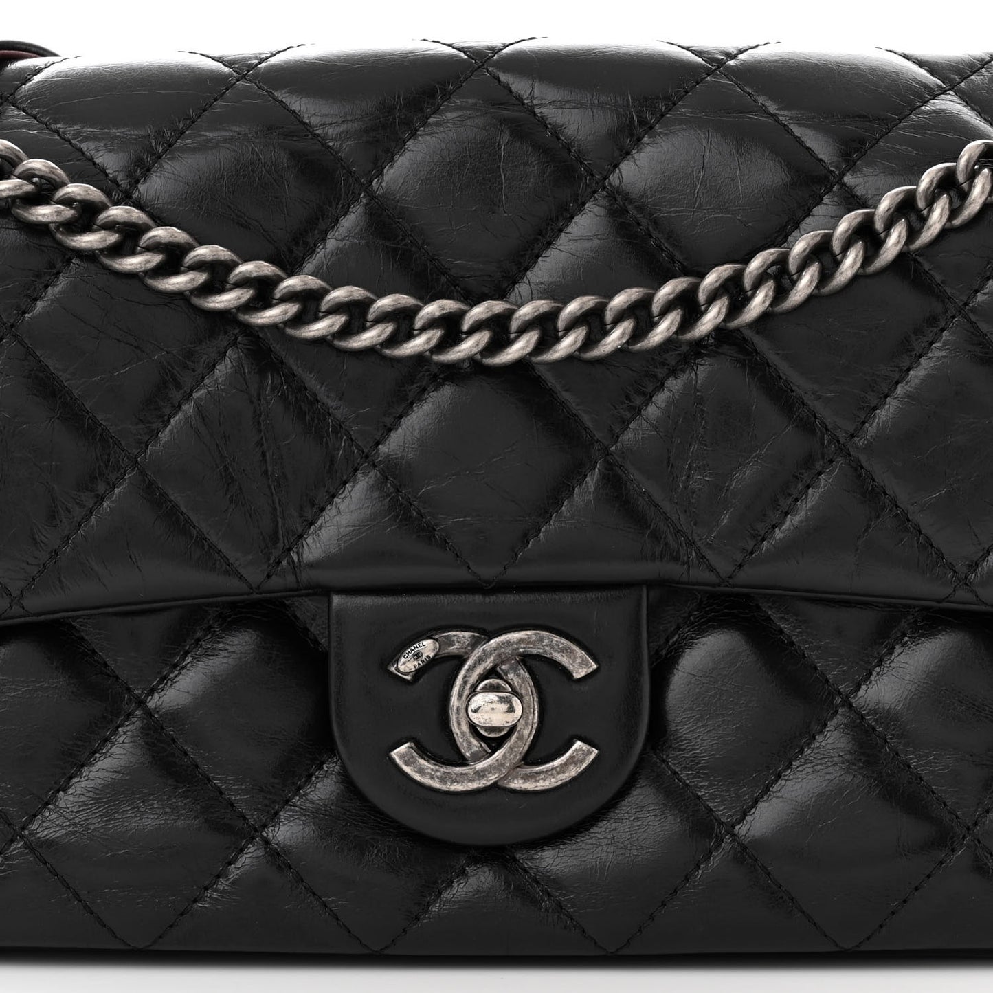 Glazed Calfskin Quilted Medium Duo Color Flap Black