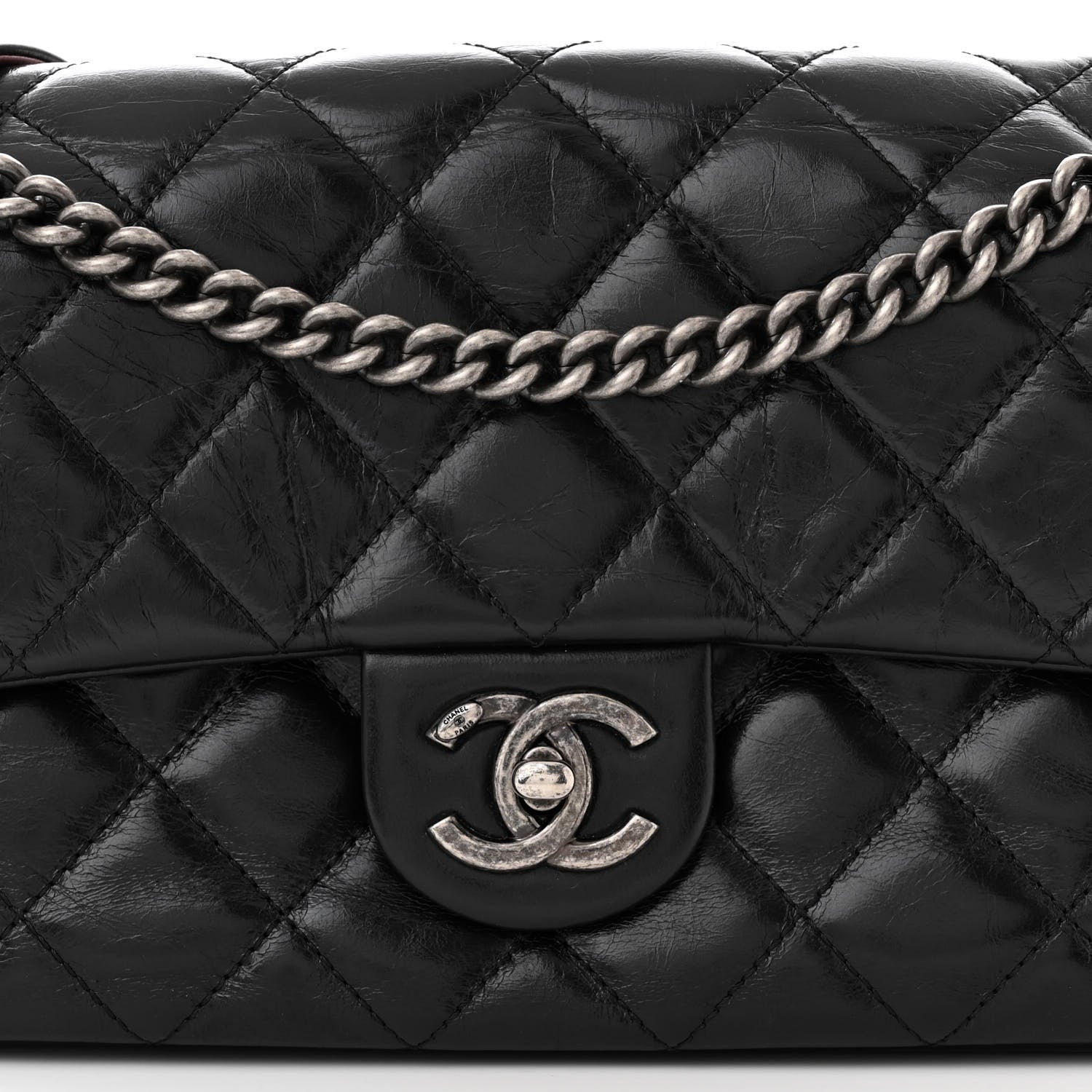 Chanel Glazed Calfskin Quilted Medium Duo Color Flap Black 8 of 12