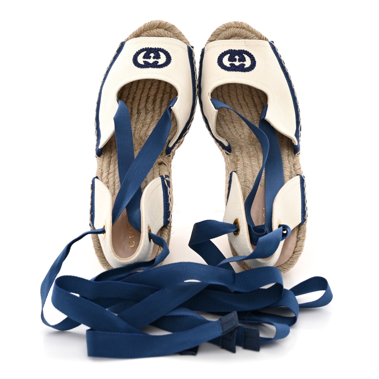 Canvas GG Ankle Wrap Platform Espadrille Wedges 37 Mystic White Royale Blue