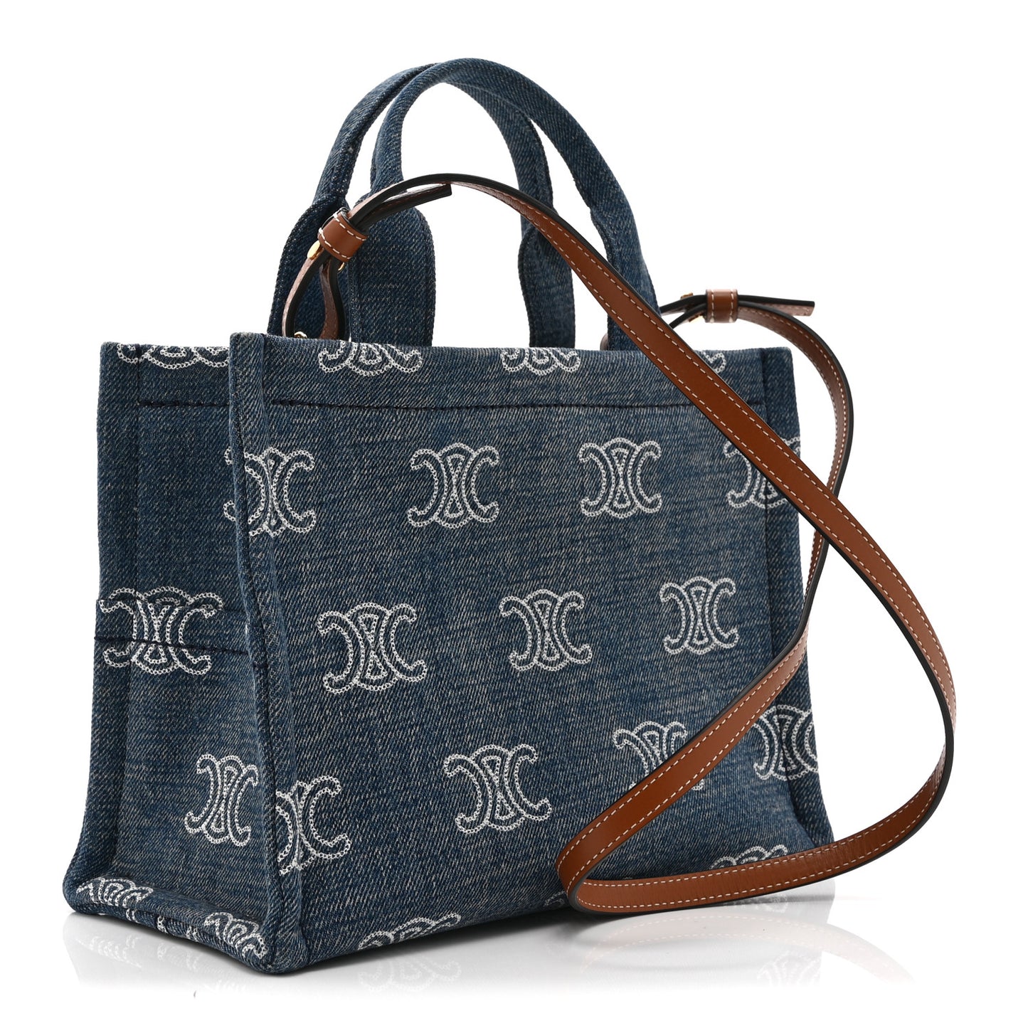 Denim Calfskin Triomphe Print Cabas Blue Tan