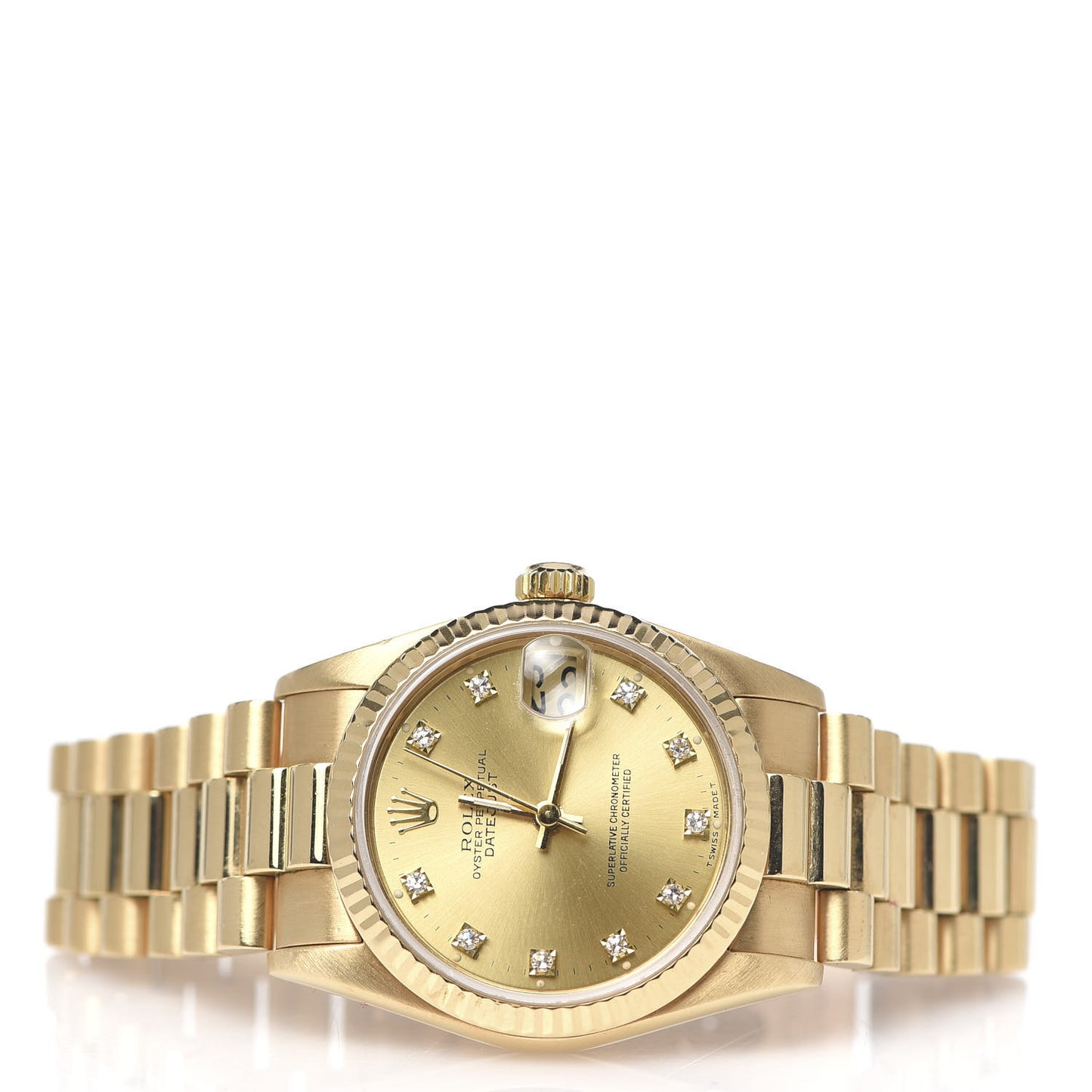 18K Yellow Gold Diamond 31mm Oyster Perpetual Datejust President Watch Champagne 68278